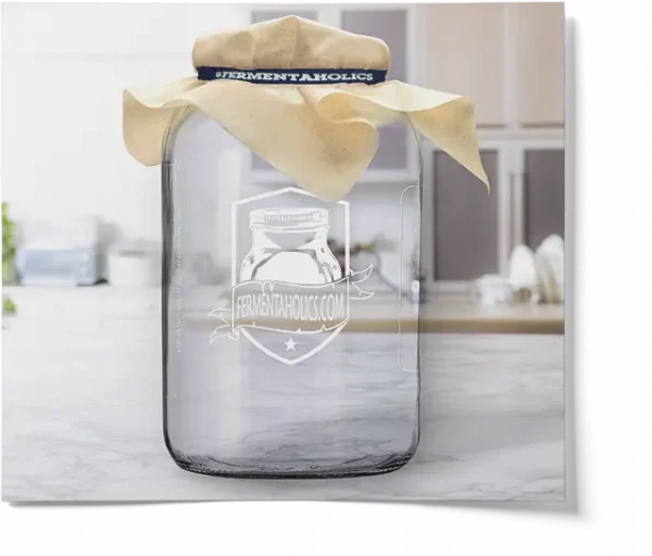 Printed Gallon Kombucha Glass Jar With Muslin Cloth And Rubber Bands
