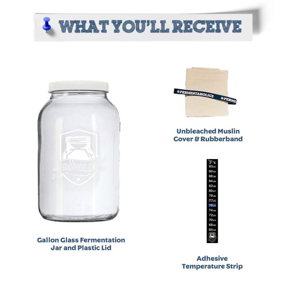 Printed Gallon Kombucha Glass Jar + Muslin Cover