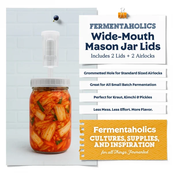 Wide Mouth Mason Jar Fermentation Lids And 3-Piece Airlocks - 2 Pack