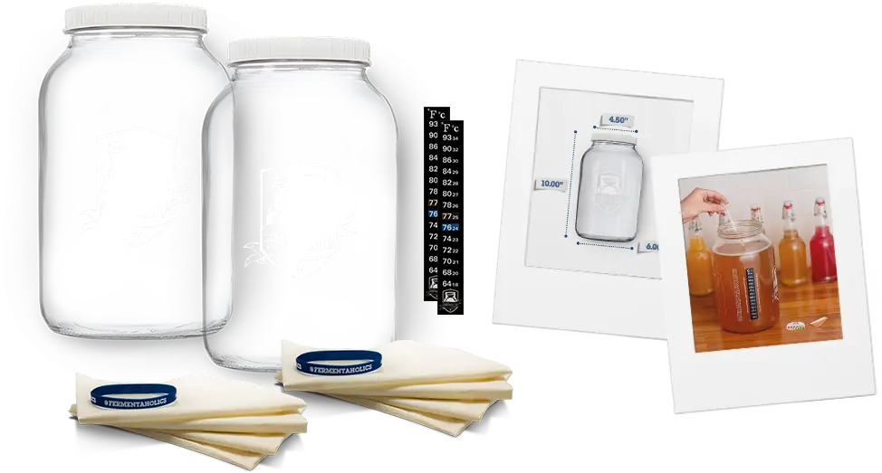 Printed Gallon Kombucha Glass Jar 2 Pack And Muslin Covers